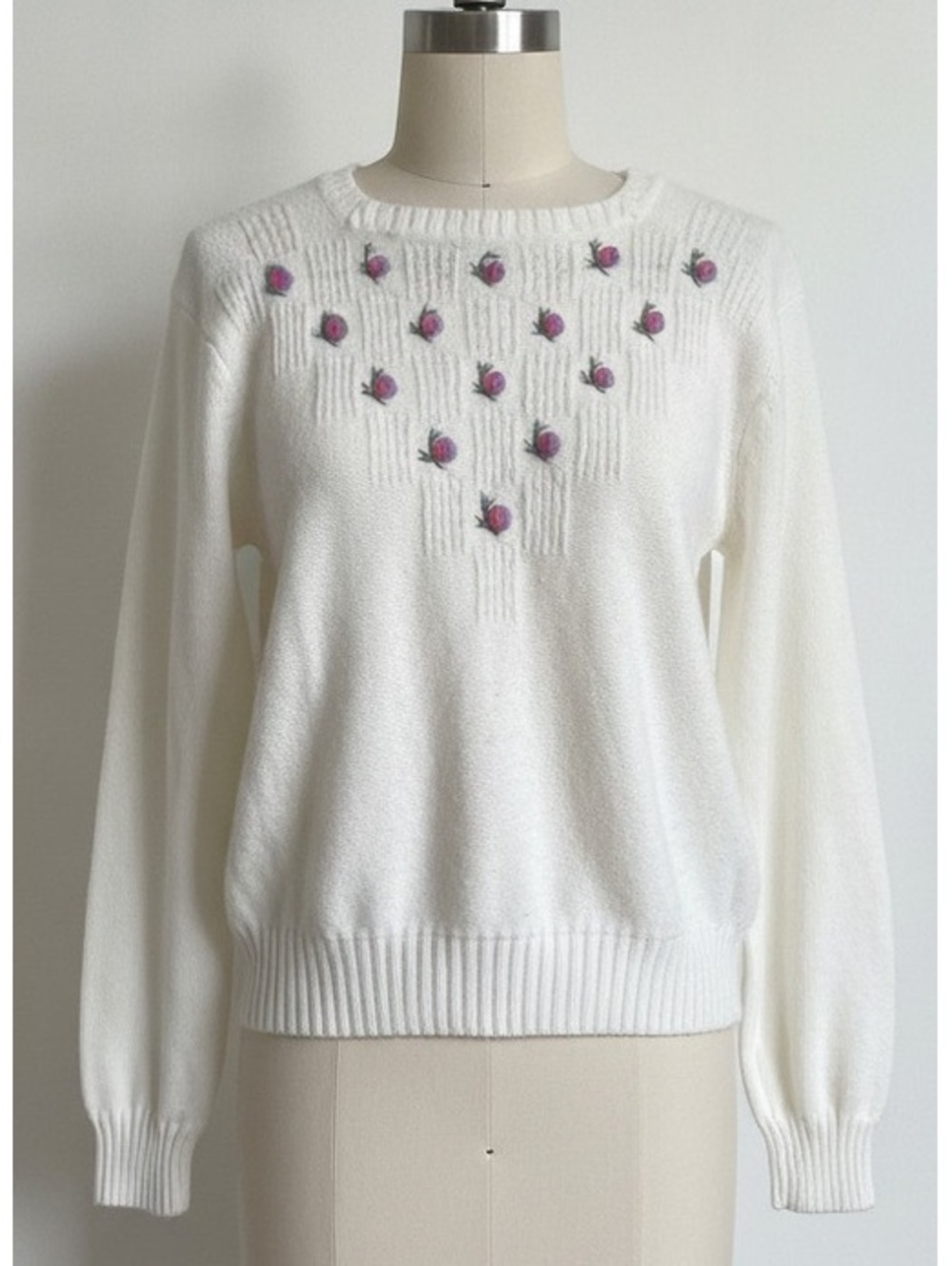 Vintage knit embroidered sweater retro grandmacore cottagecore romantic large